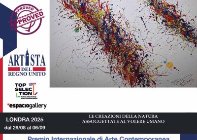 Esposizione dell'opera "Le creazioni della natura assoggettate al volere umano" dell'artista contemporaneo Filippo Circelli, presso la Galleria Espacio in occasione del Premio Artista del Regno Unito - Top Selection London 2025, organizzato dall’associazione culturale PitturiAmo.