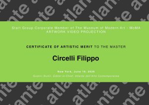 Locandina ufficiale dell'esposizione d'arte presso il MoMa di New York che annuncia la partecipazione dell'artista contemporaneo Filippo Circelli.